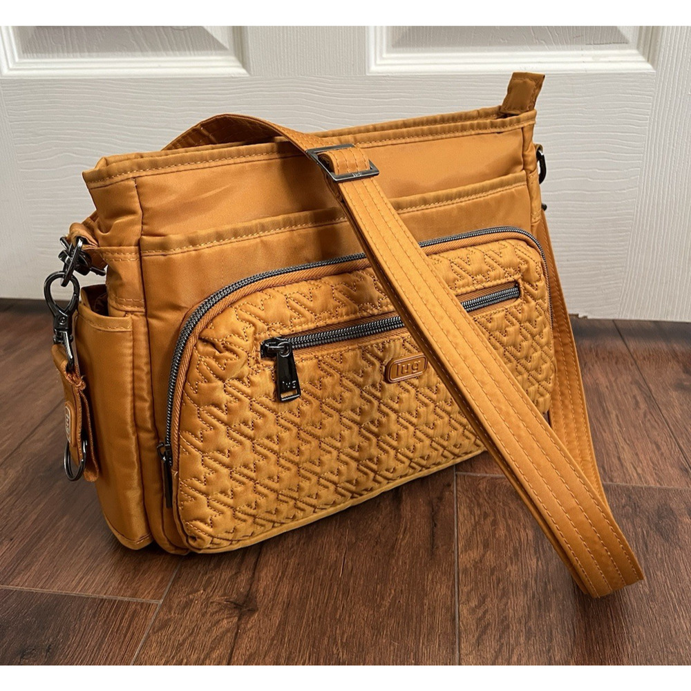 LUG Copper Brown Shimmy SE Multi Pocket Organizer Crossbody Purse Shoulder Bag